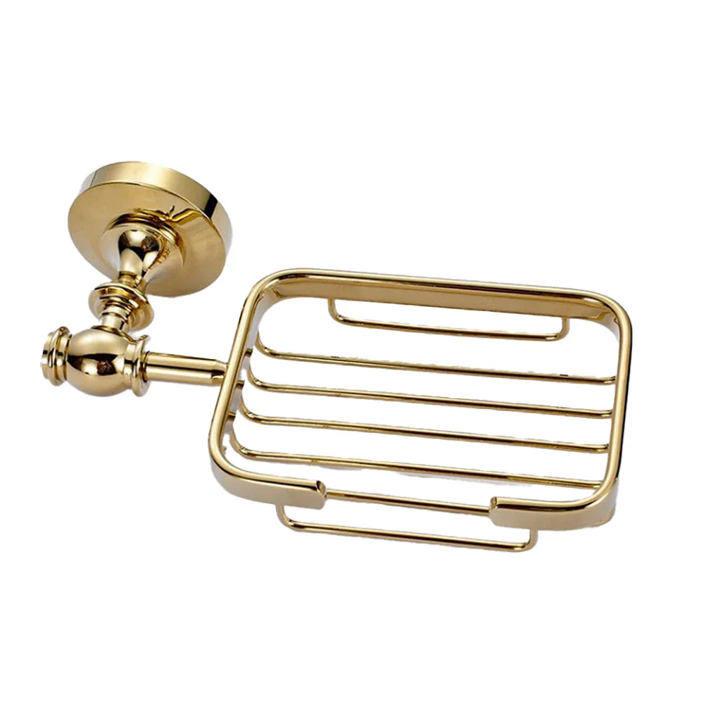 Luxury Gold Color Brass Wall Mounted Bathroom Accessory Square Soap Dish Holder Basket aba162