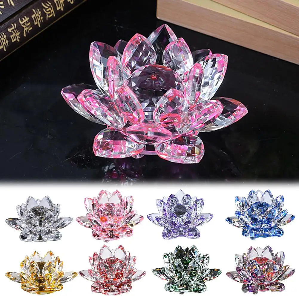 Adorno de Flor de Loto de Cristal, Decoración Colorida de Feng Shui, Figura de Loto Transparente para el Hogar, Oficina, Bodas y Meditación