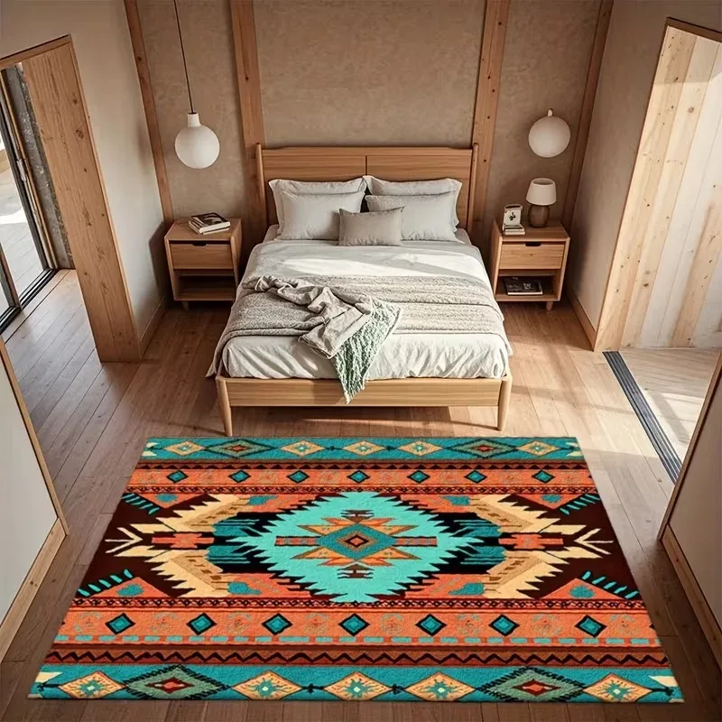 Large Soft Area Rug Southwest Tribal Ethnic Geometric Striped Carpet Vintage Boho Aztec Style for Living Room Bedroom