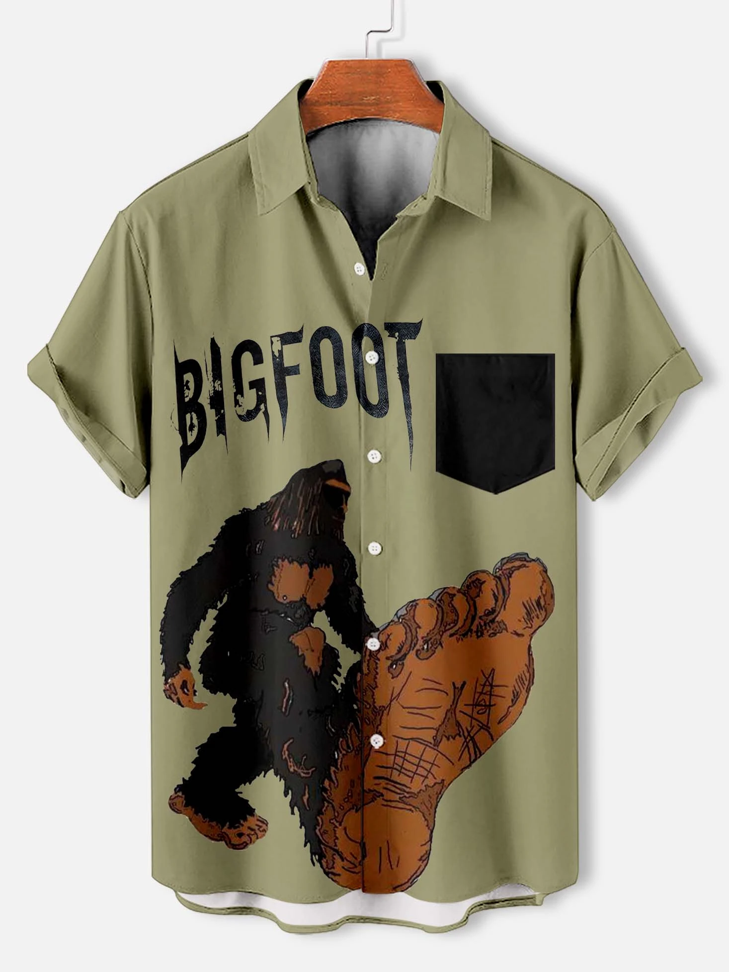 Summer Men's Shirt Animal Pattern Print Monkey Bigfoot Shirts Breathable Short Sleeve Streetwear Funny Male Oversized Clothing