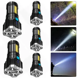 5Pcs 4 LED+COB Beads Strong Flashlight USB Charging Power Display Portable Torch