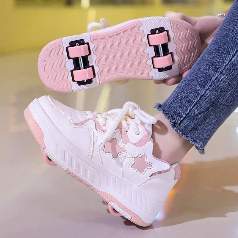 

New Removable Pulley Skate Skating Roller Skate Shoes For Boys Girls Upgraded Speed Sneakers With 4-Wheels For Kids Racing Skat