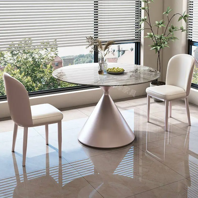 ！@Simple Modern Round Rock Slab Small Table Chair Combination for Office Business Milk Tea Shop Balcony Reception Household Use