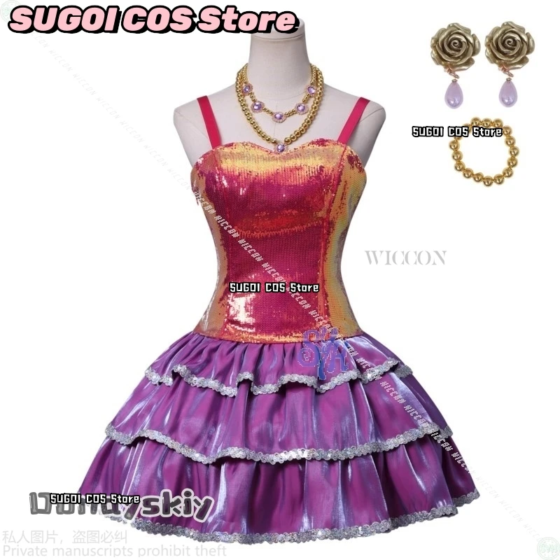 Jirai Kei Girls Lolita Halloween Cos Anime Dream Movie Houseeee Cosplay Fashion Hot Pink Mini Sling Top Sparkling Cake Dress Y2K
