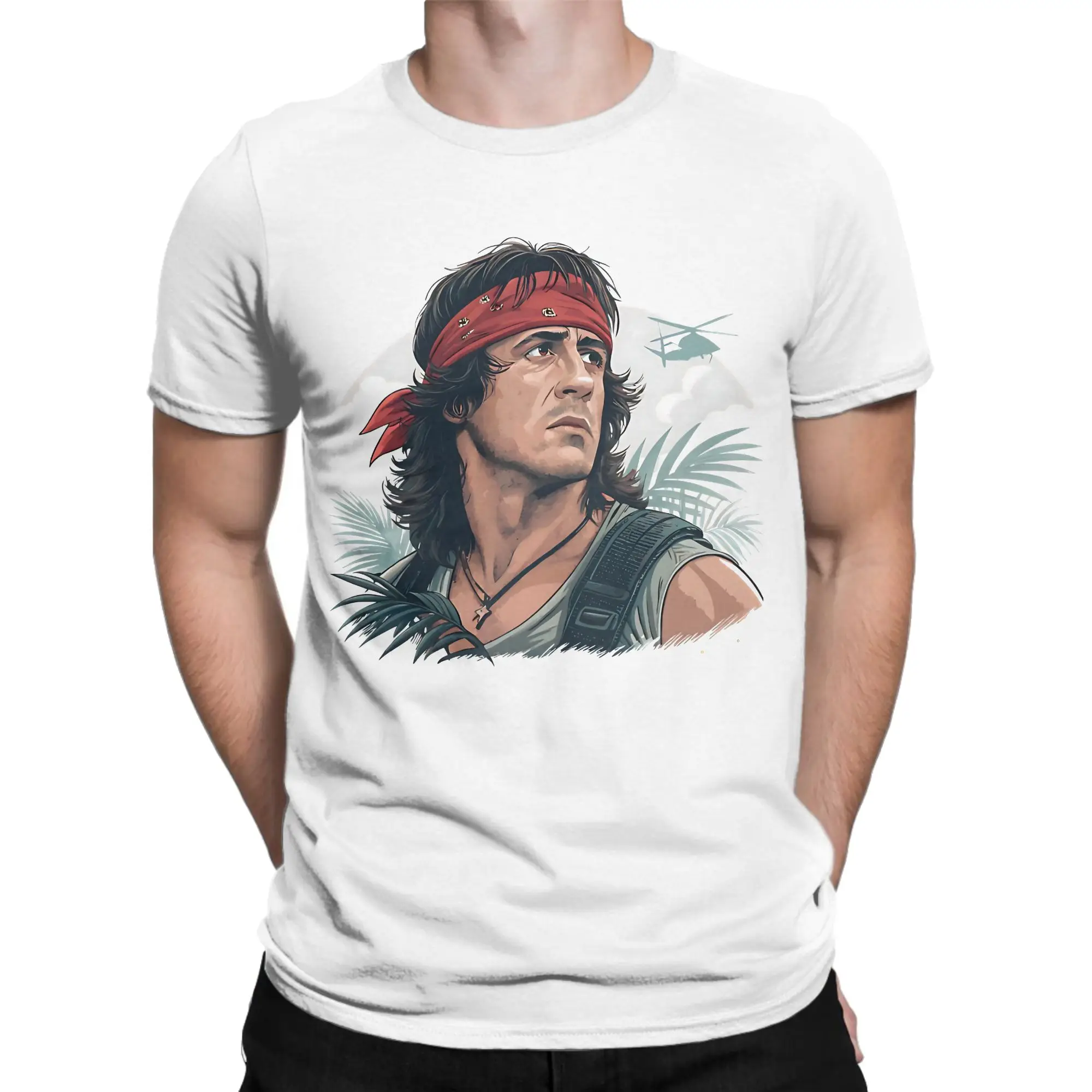 John Rambos Men T Shirts Action Hero Art  Awesome Tee Shirt Short Sleeve O Neck T-Shirt Pure Cotton Gift Idea Clothes