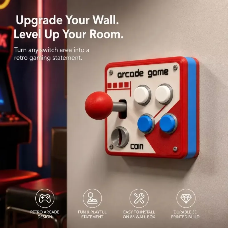 Retro Arcade Joystick 3D Printed Light Switch Cover 86 Type Wall Plate Game Room Decor Gamer Wall Switch Protective Cover