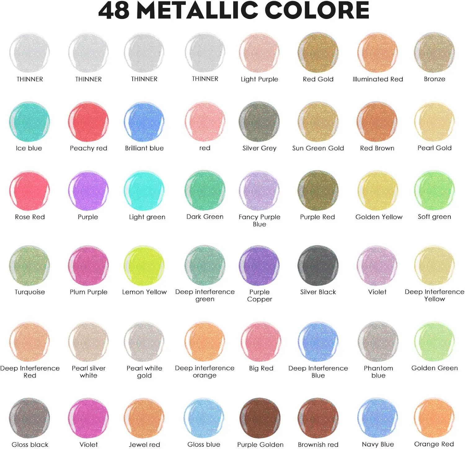 44 Colors with 4 Thinner Metallic Airbrush Paint Set (0.67 oz), Water Based Acrylic Air Brush Paint for Metal, Plastic Models, C