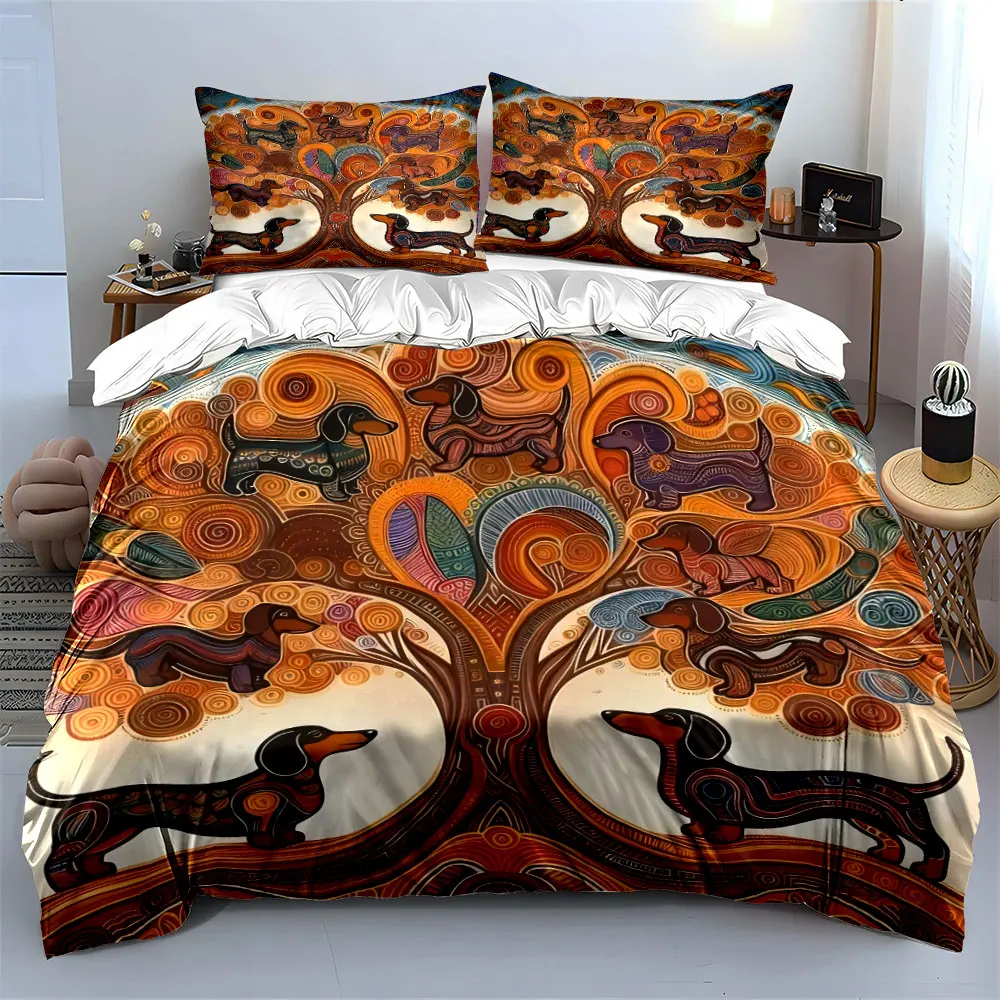 

Colorful Dachshund Art Set for Decoration Multiple sizes kid's and adults' bedroom Exquisite 3PC bedding set, gift