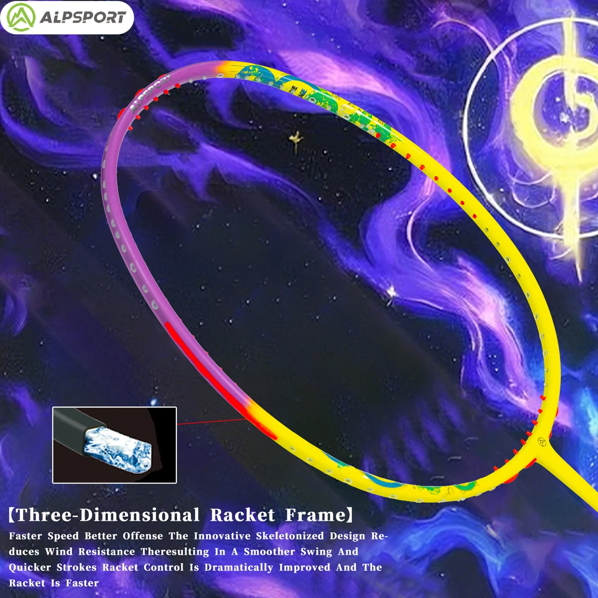  مضرب ALPSPORT FW 4U 65g MAX35LBS | 100% كربون كامل من الدرجة الاحترافية + حزام مجاني #4