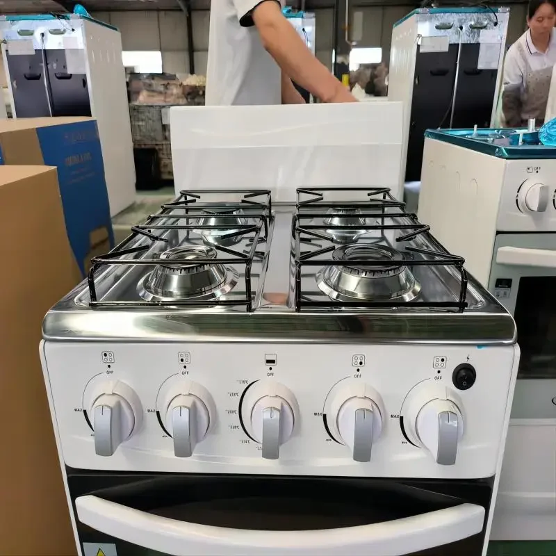 Fogão de 4 queimadores com forno a gás com forno de pizza, armário de restaurante, combinação de engenharia de cozinha, fogão de mesa elétrico