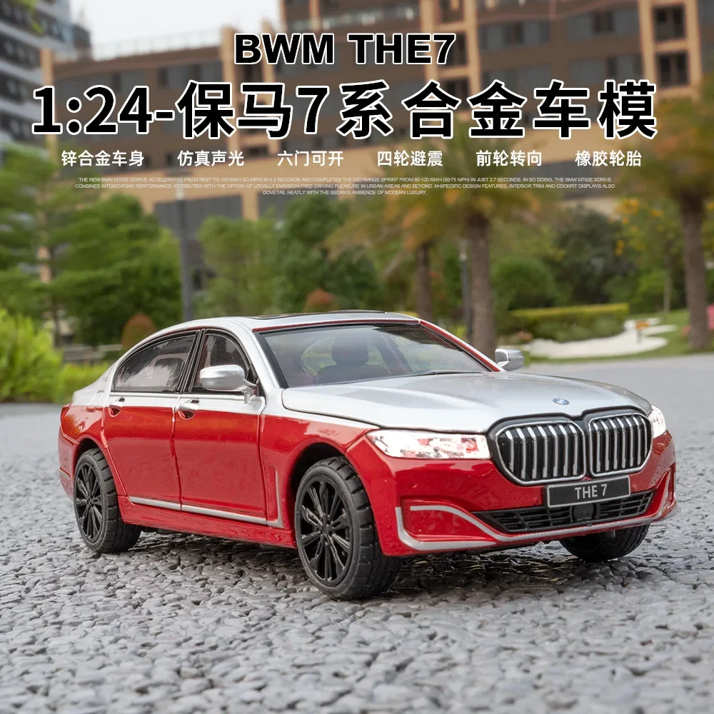 1:24 BMW THE 7 760LI Miniature Diecast Toy Car Vehicle Model Pull Back Sound & Light Doors Openable Collection Gift Kids