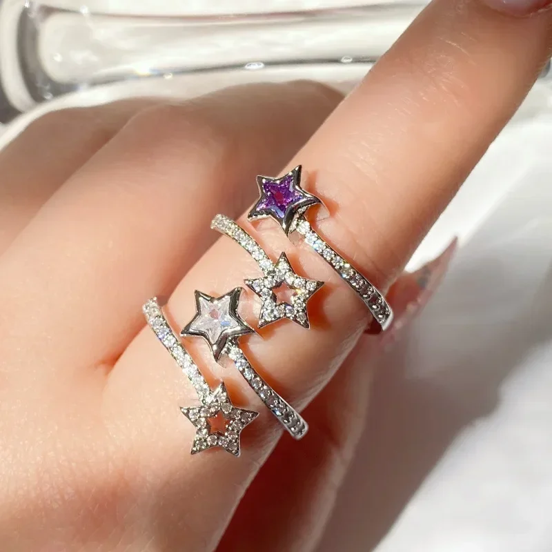 

MDL Moissa!ite StyleOriginal Set Super Fairy Spectral Purple Brilliant Zirconium Ring Double Wrap Niche Star Engagement