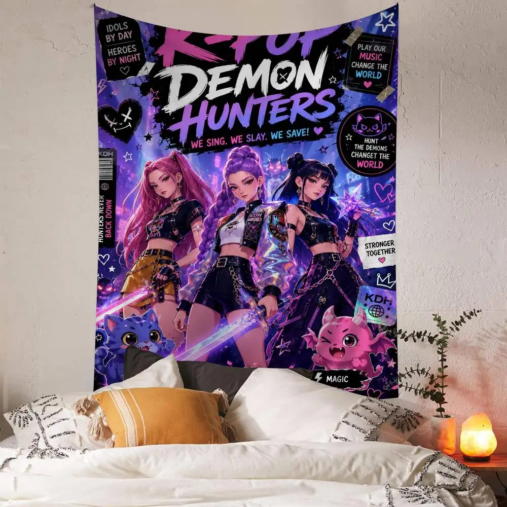 Kpop D-Demon H-Hunter Printed Large Wall Tapestry Indian Buddha Wall Decoration Witchcraft Bohemian Hippie Wall Art Decor