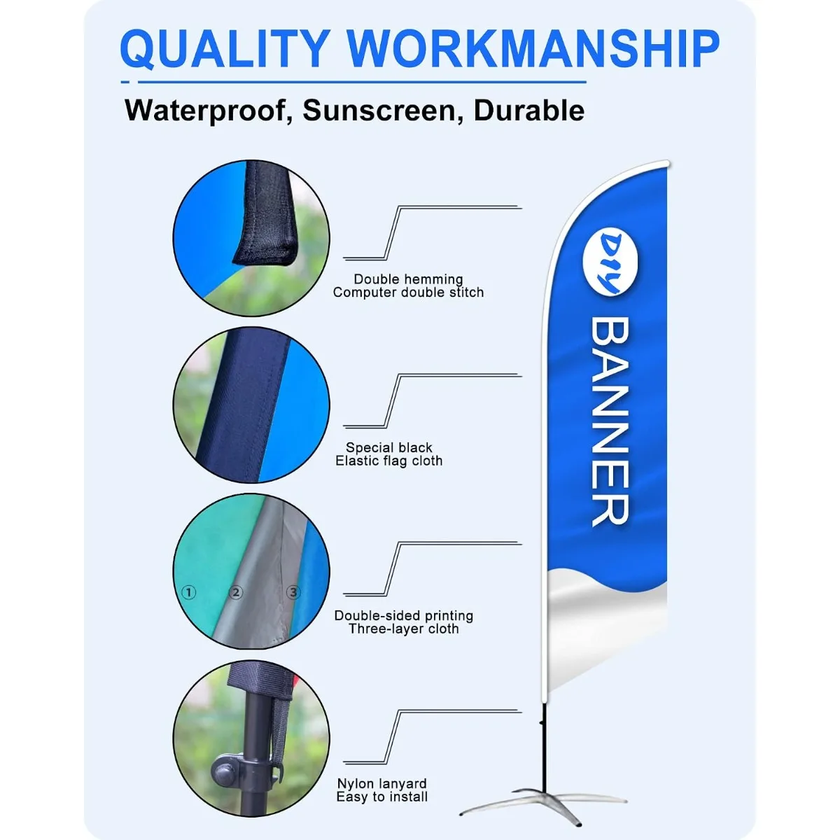 Custom Feather Flag 2.3x11FT Personalized Logo Text Outdoor Advertising Banner for Business Promotion  no pole
