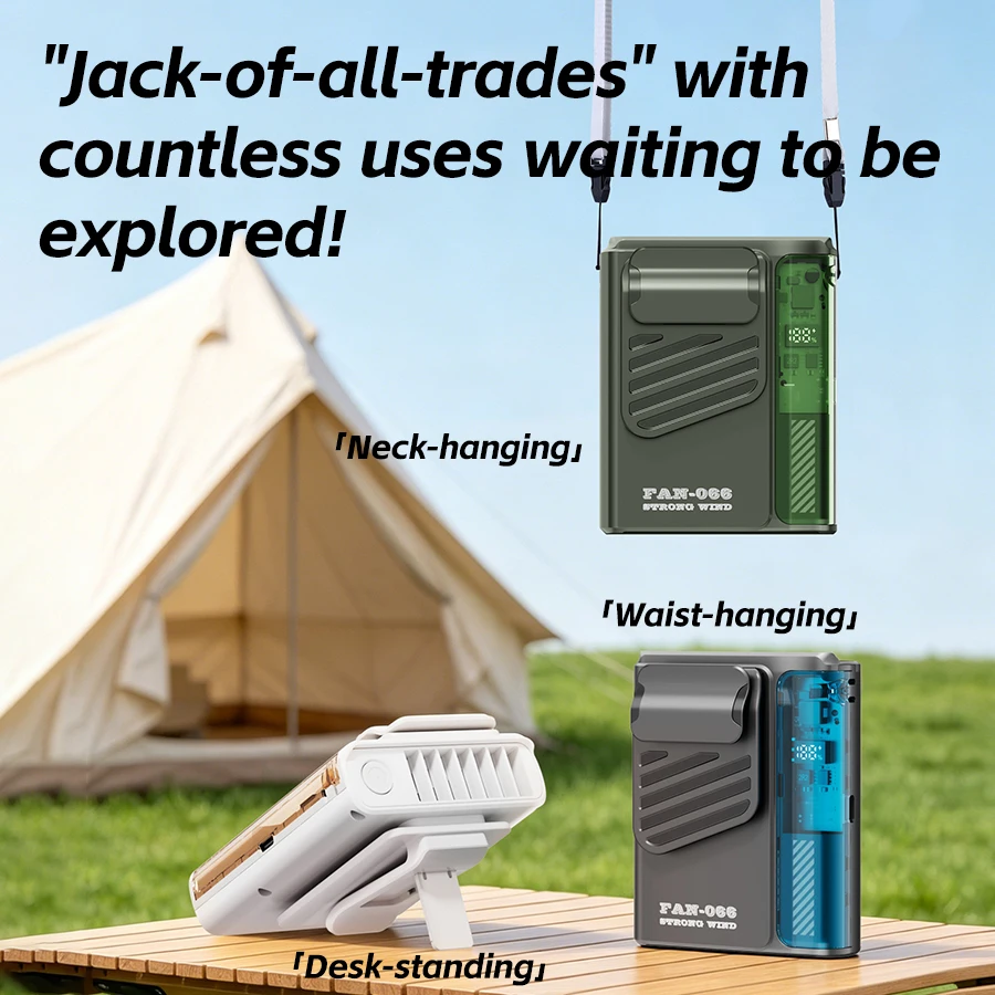 New Outdoor Hanging Waist Fan 4000mAh USB Multi-functional Mini Cooling Fan 5 Speed Digital Display Portable Rechargeable Fan image 5