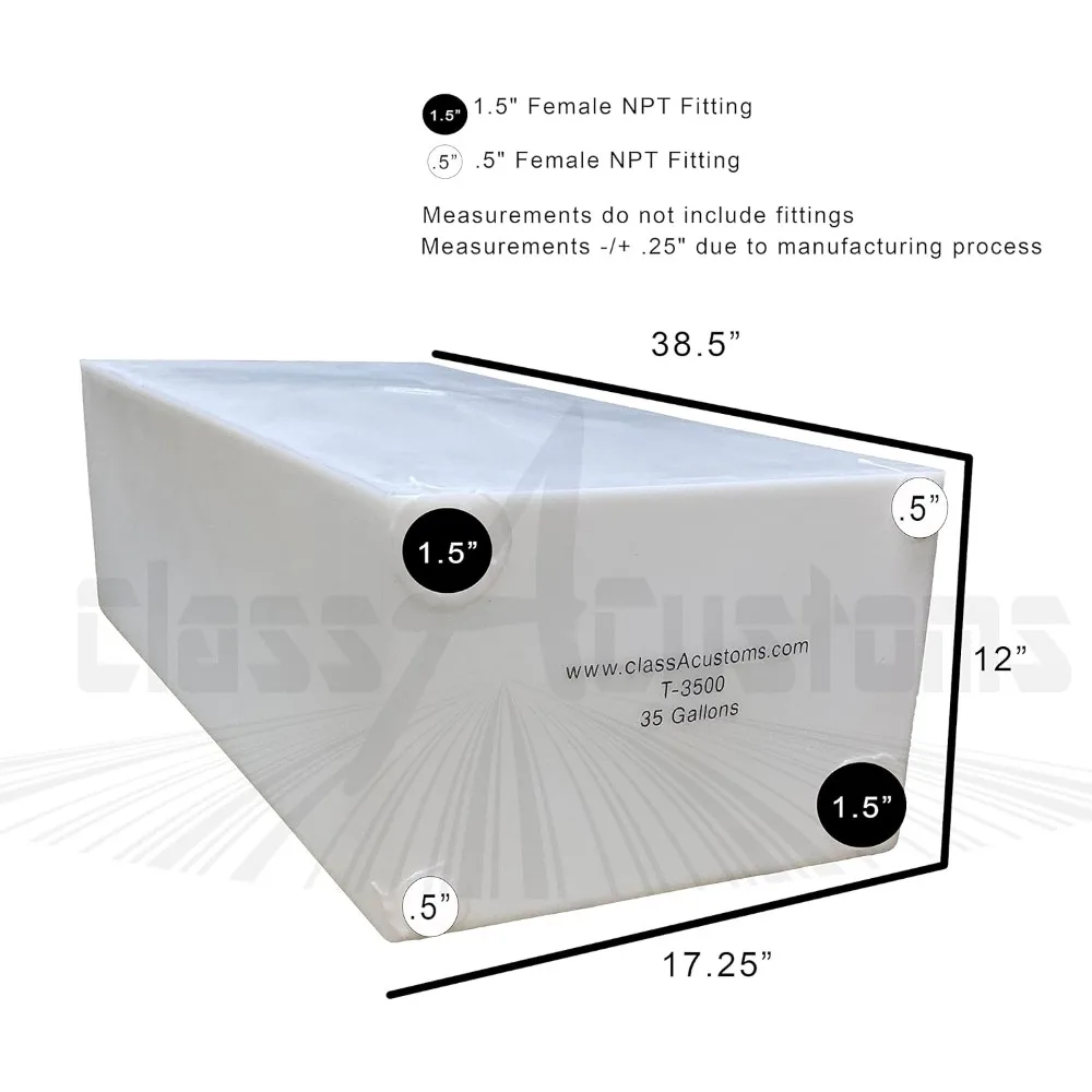 Tanque de agua dulce y gris para remolque de viaje - Capacidad de 35 galones |   T-3500 |   38,75x12x17,375