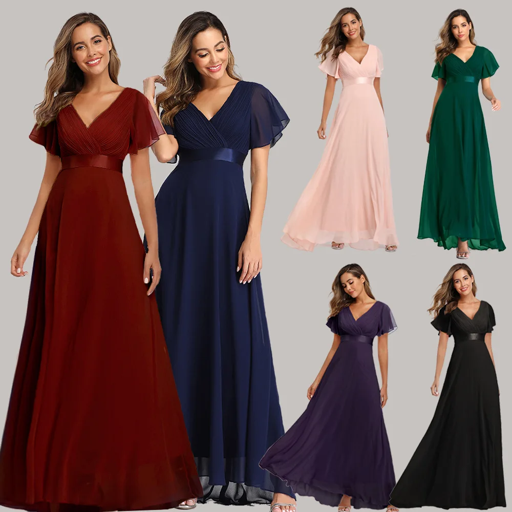 

Plus Size Navy Pink Evening Dress With Short Sleeves Sexy V Neck Chiffon Long Prom Dresses 2022 Night Formal Party Skirt Cheap