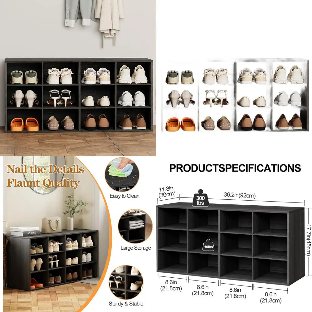 

3-х уровневая деревянная полка для обуви-органайзер, 36,22x11,81x17,72 дюйма, черная для прихожей, прихожей, гардероба