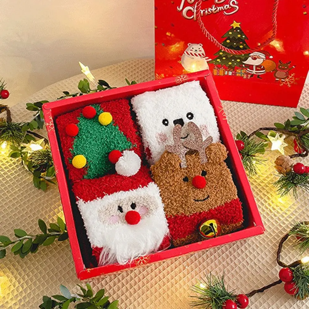 Santa Claus Coral Velvet Socks Snowman Elk Comfortable Christmas Socks Warm Thickened Middle Tube Socks Autumn and Winter