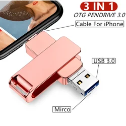 360°Rotate 512GB USB 3.0 Flash Drive 3 In 1 128GB 256GB 32GB 64GB Memory Stick To For iPhone Photo Stick External Storage