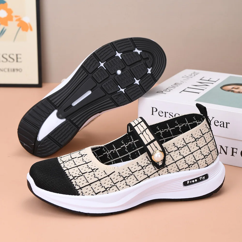 Elastic Strap Hollow Mesh Mary Jane Sneakers Women Breathable Non Slip Soft Sole Daily Comfort Walking Casual Shoes - view 4