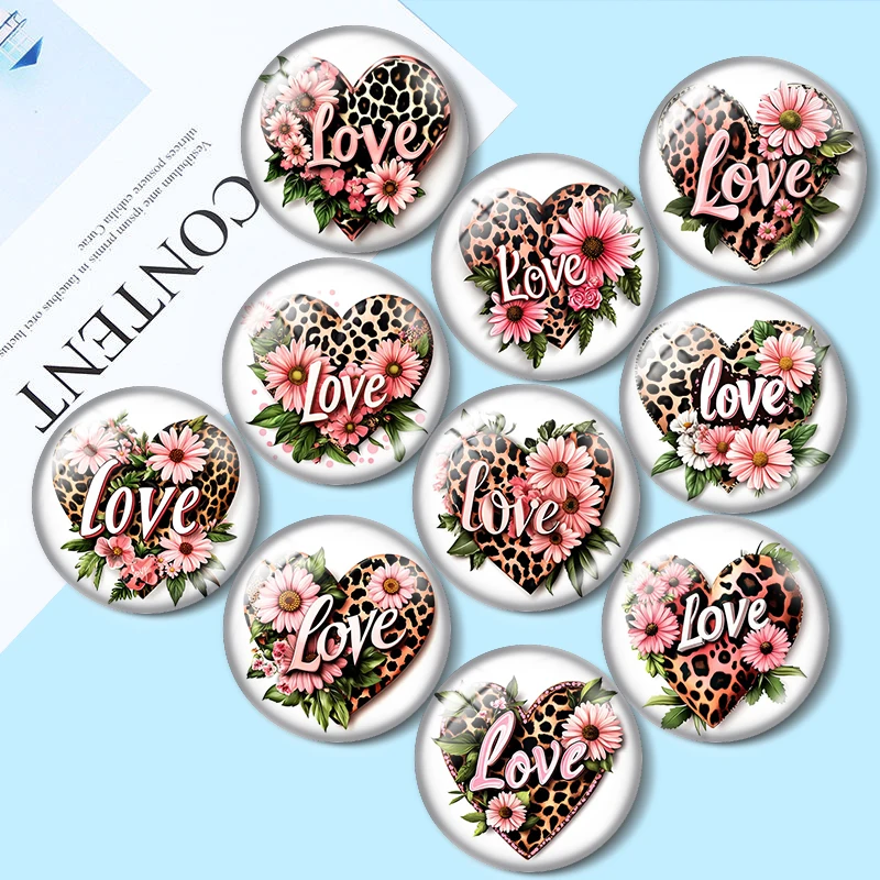 Floral Leopard Heart Clipart 10pcs 12mm/18mm/20mm/25mm Round photo glass cabochon demo flat back Making findings