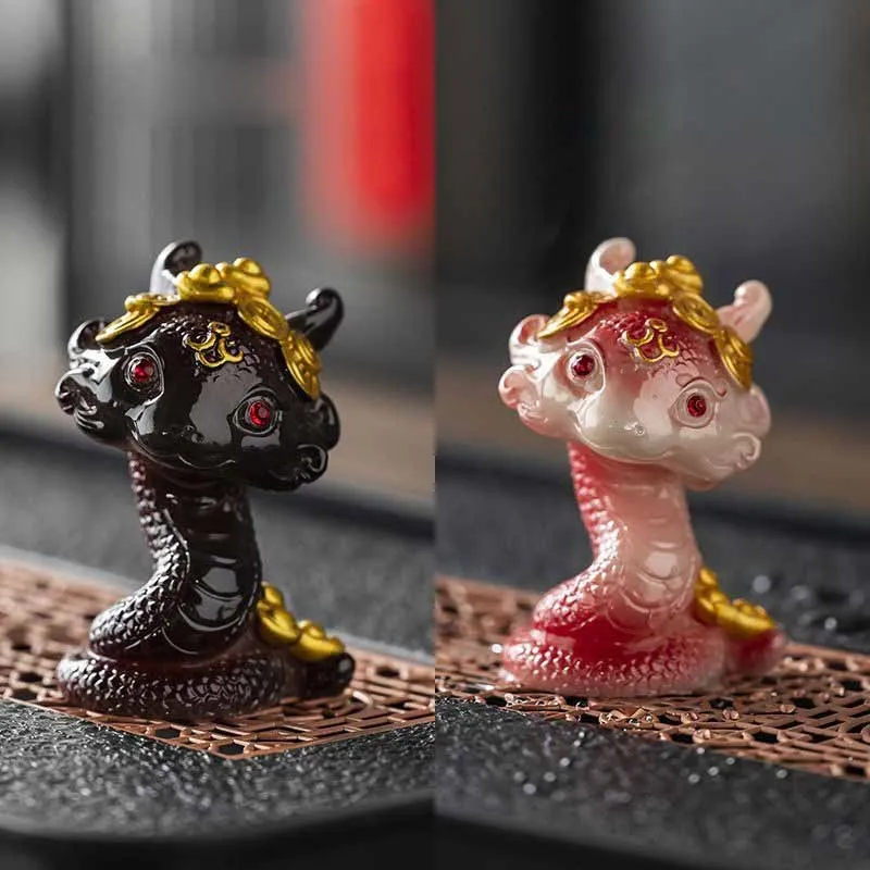 Resin Snake Shaped Tea Pet Color Changing Table Ornament Attract Wealth Boutique Tea Table Decor Tea Ceremony Accessories ZJ116