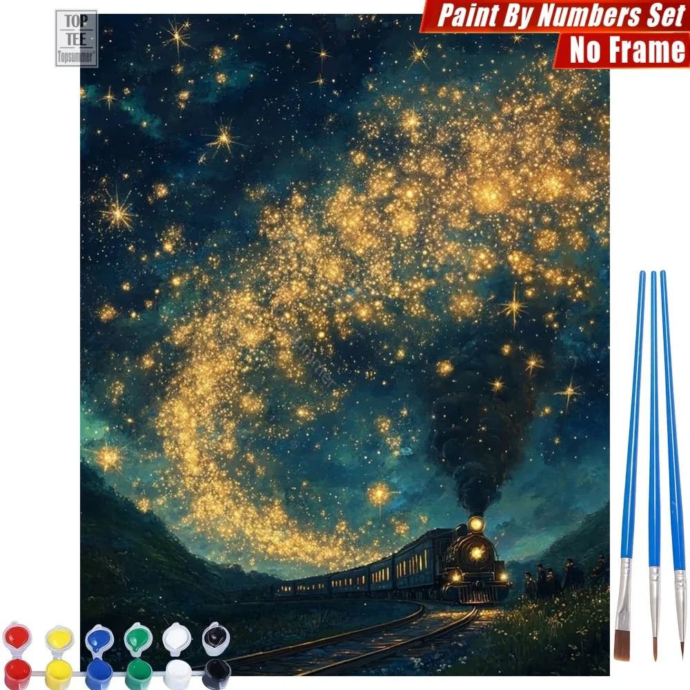 

Starry Firefly Train Digital Oil Painting Kit - Golden Swirl Light Home Bedroom Decor Christmas Gift For Son