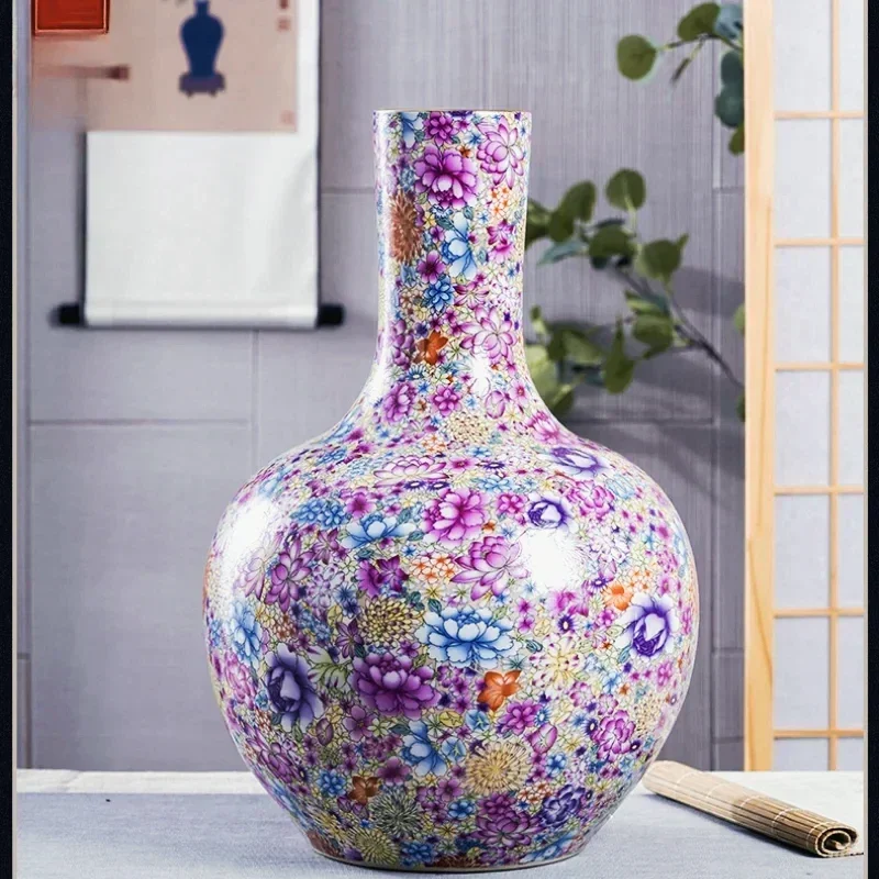 For Qing Yongzheng Painted Gold Pastel Colorful Flower Vase Retro Home Ornaments Antique Collection