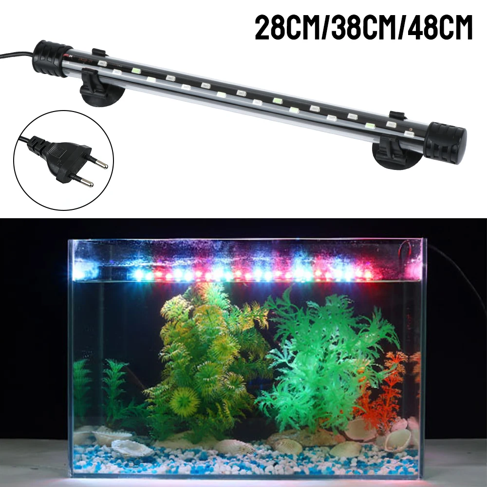 Underwater Fish Tank Light Bar Aquarium Submersible Lamp Aquatic Air Bubble Lights EU Plug 28/38/48cm RGB Waterproof AC 90~260V