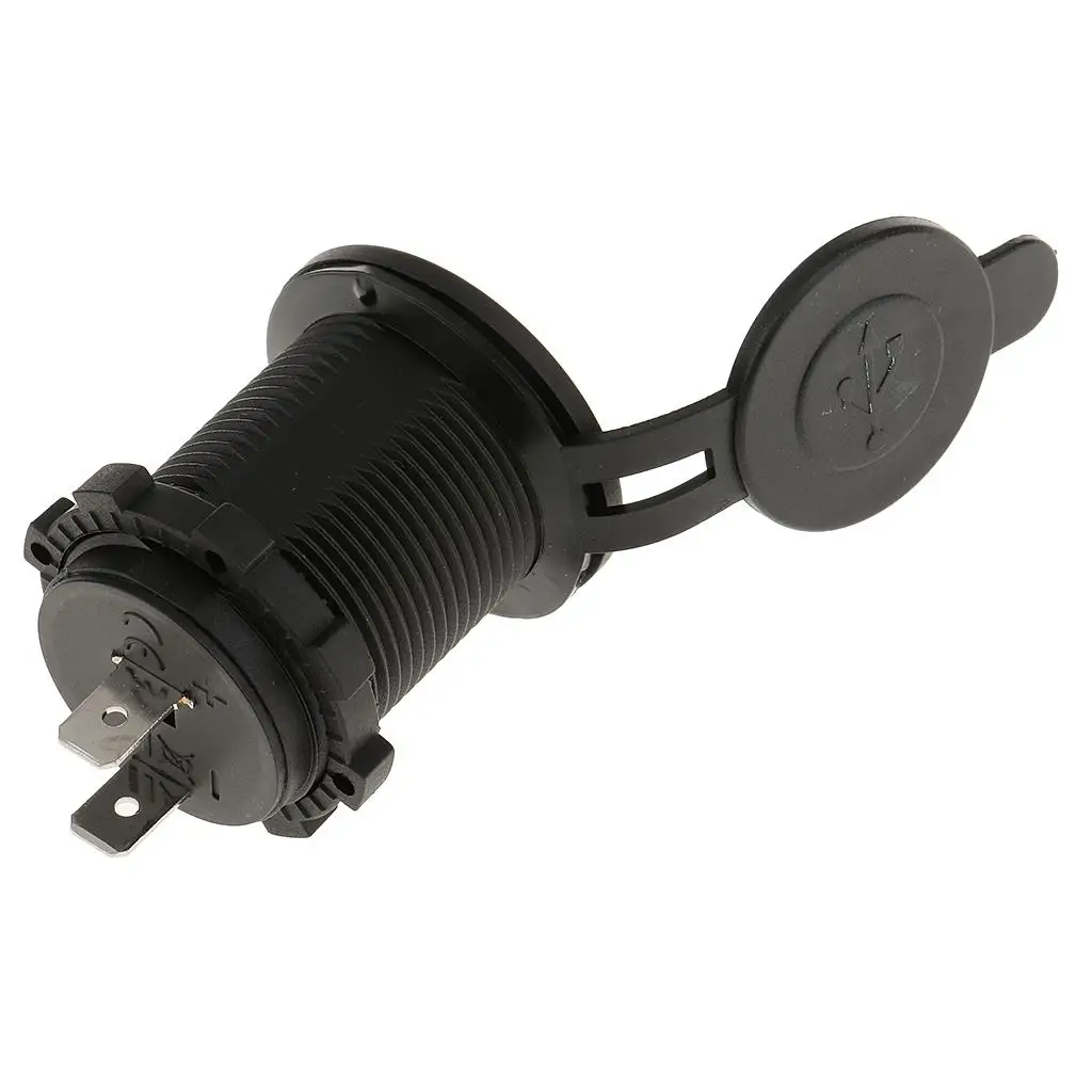 Dual USB Charger Socket Plastic Black Fast Charging Port for Car Switch Panel Truck ATV Mobile Devices