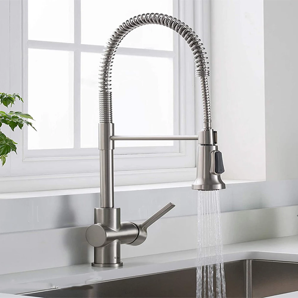 

New Kitchen Faucet Spring Pull Single Hot and Cold Water Faucet Sink Faucet 360 Degree Rotating Kitchen Faucet