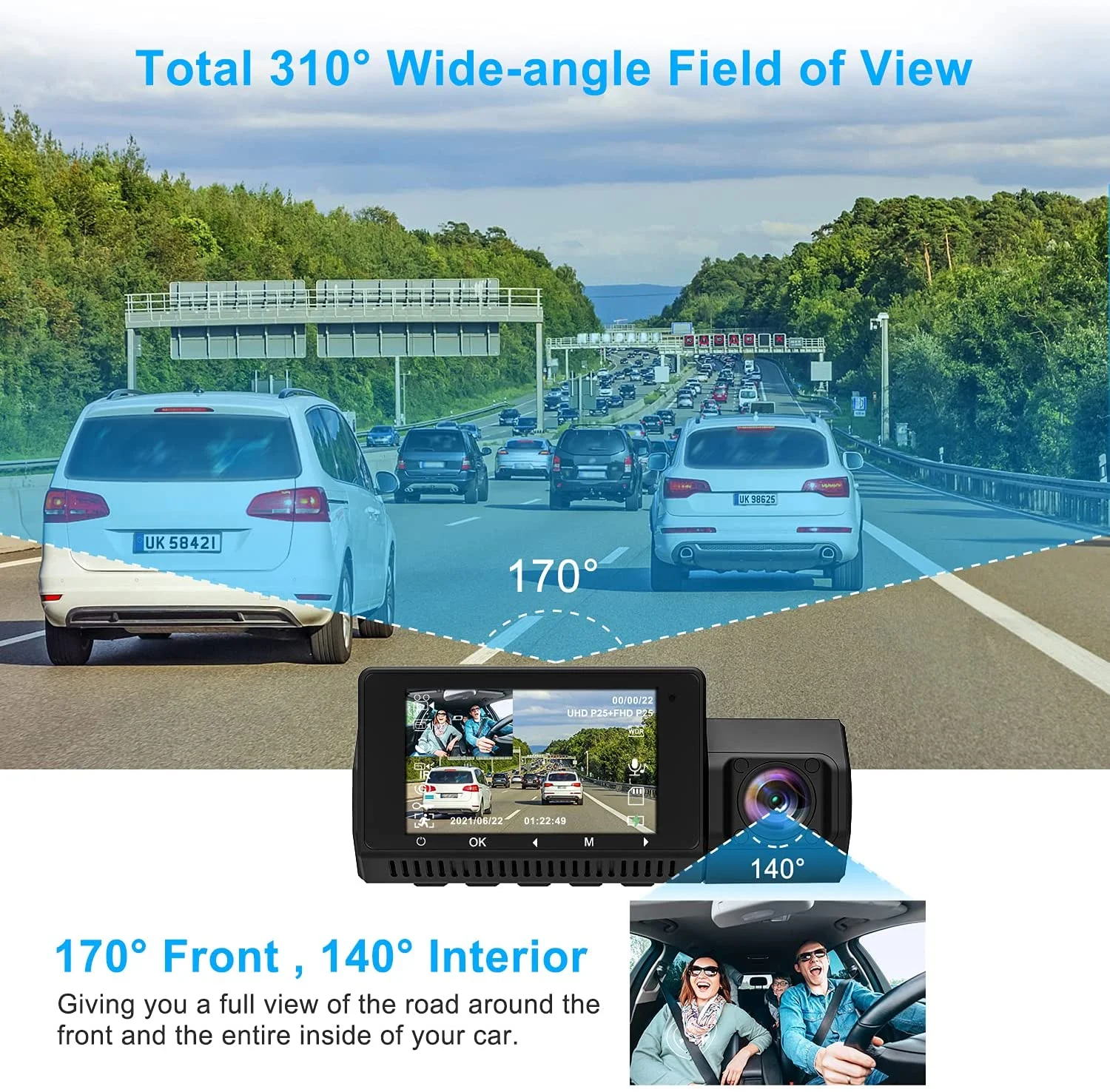 2.45 ''สมาร์ทรถ Dashcam พร้อม WiFi GPS 4K 2 ช่องรถ Dash กล้องด้านหน้าและด้านหลัง Dashcam Dual Lens Video Recorder สีดํากล่อง