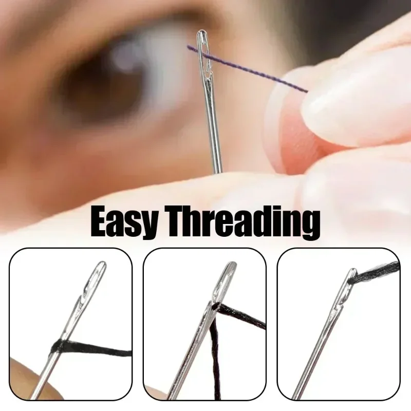12PCS Blind Needle Elderly Needle-side Big Hole Hand Stainless Steel Sewing Needless Threading Household DIY Sewing Needles