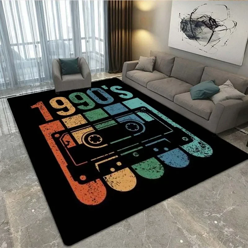 

3D Music Tape Retro Pattern Carpet Living Room Sofa Bed Carpet Home Decor Bedroom Hallway Floor Mat Birthday Cool Gift