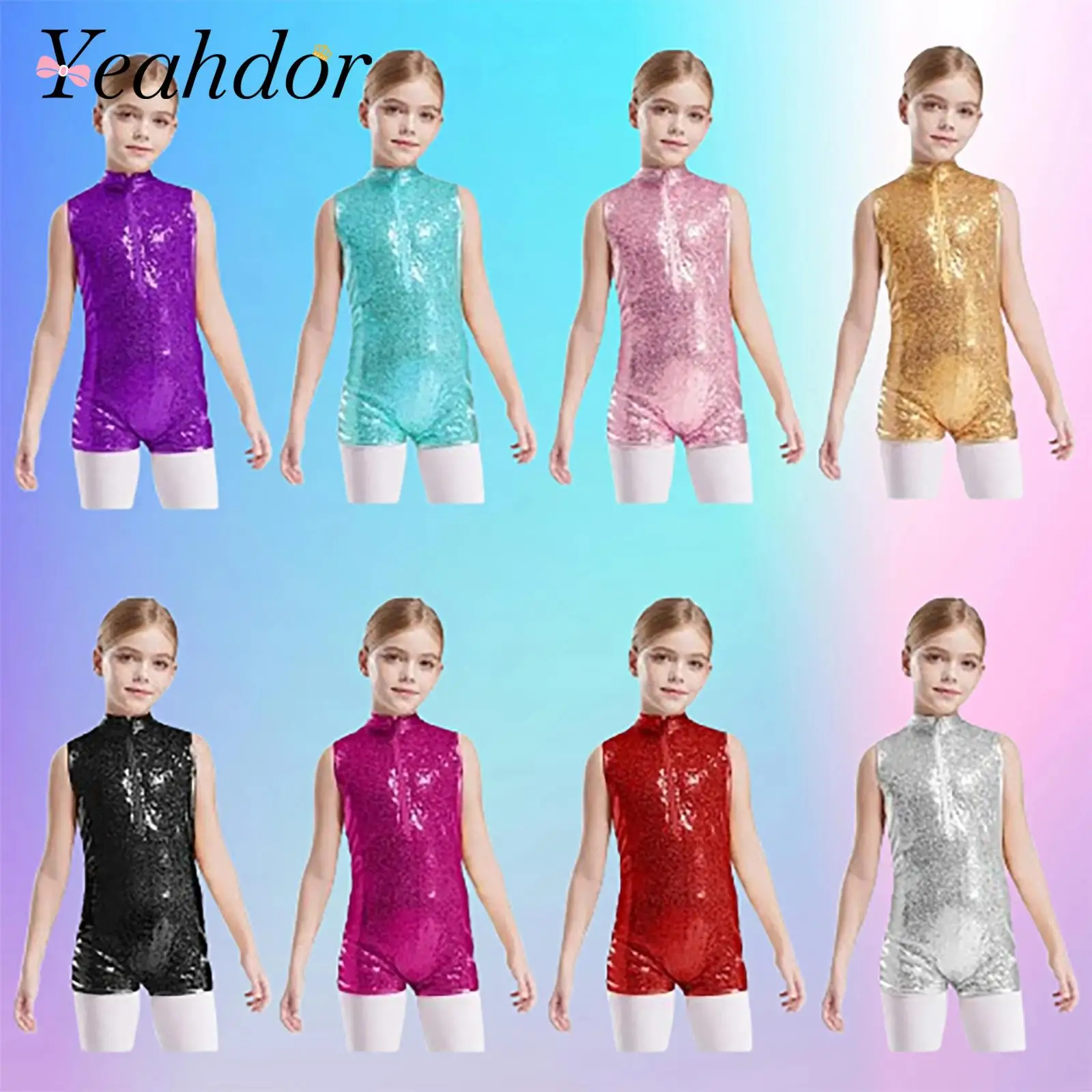 Girl's Sparkly Sequins Dance Unitard Jumpsuit Romper Bodysuit Fashion Children Leotard Kids Cheerleading Jazz Dance Costumes