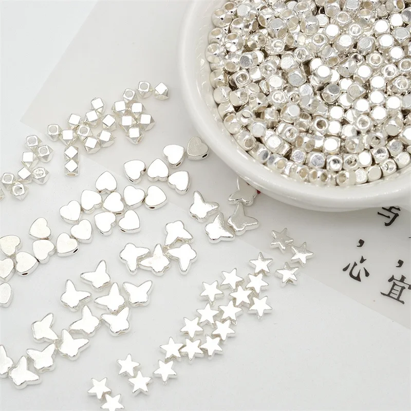 Wholesale 500pcs/lot cartoon butterfly hearts square stars shape alloy straight hole beads diy jewelry garment accessory