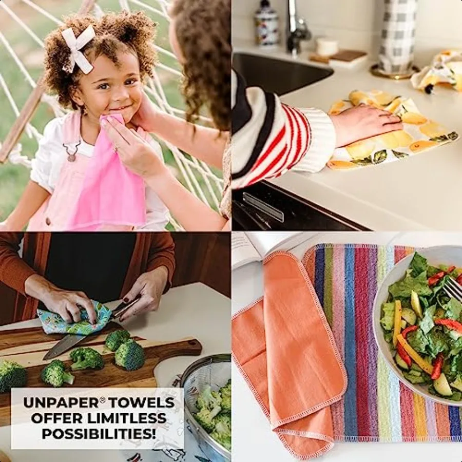 UNpaper Towels 12 Count roll Reusable Paper Towels Cotton Tree Free Rainbow