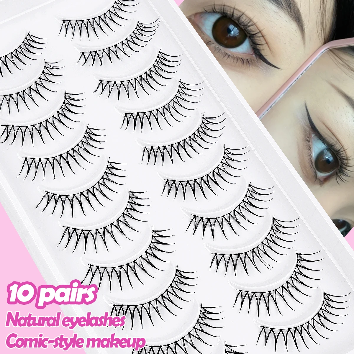 MAGEFY Natural Lashes 10 Pairs Extensions Strip Lashes Natural Look Slender Elongation Eyelashes 6-10mm Cat Eye False Eyelashes
