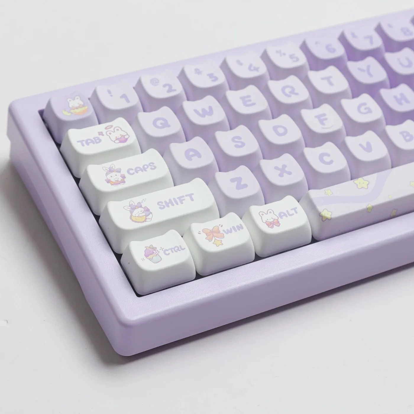 Conjunto de Keycaps Mo PBT, Coelho Roxo, Dye Sub Keycap, Mac Keys for MX Switch, Teclado Mecânico, Bonito, Hi75, 140 Chaves