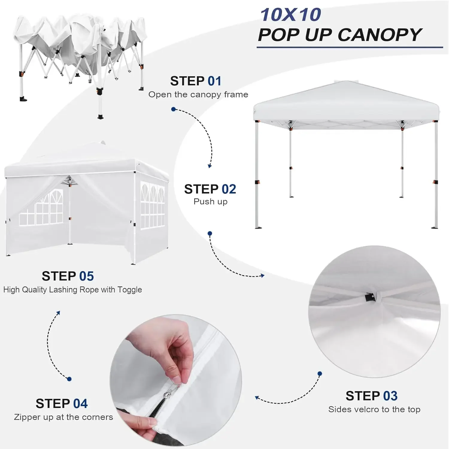 FAST SHIPPING.10x10 Pop Up Canopy Instant Folding, Outdoor Canopy Tent with Sidewalls and Windows Sun Protection for Vendor Even