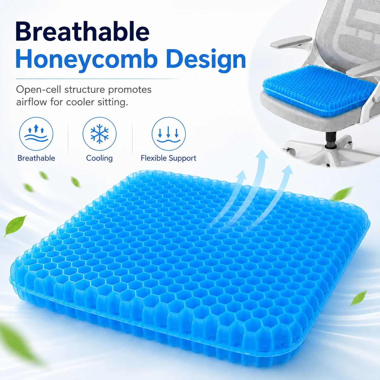 Honeycomb Gel Seat Cushion, Breathable Pressure Relief Chair Pad for Office Car Wheelchair Home Summer Use