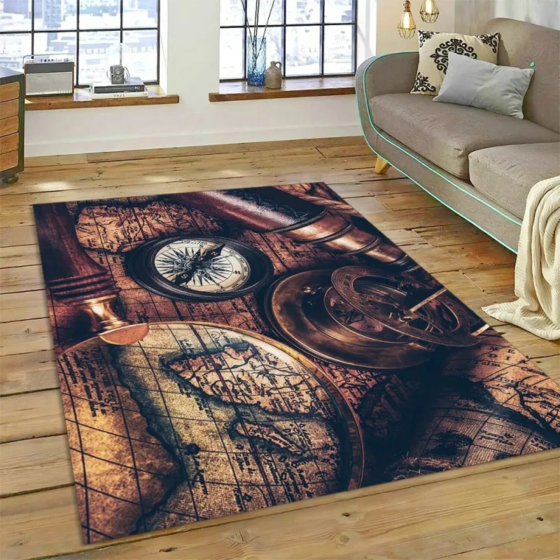 Ancient Nautical Chart World Map Carpet Bedroom Full Cover Big Size Living Room Rug Resistant To Dirt Easy To Maintain Soft Mat