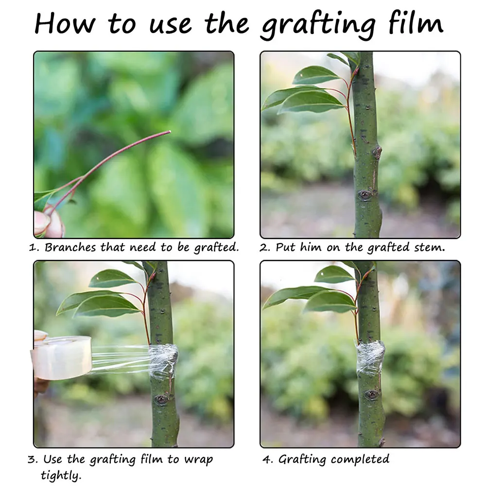 200M PE Grafting Tape Film Self-adhesive Garden Tree Plants Seedlings Vine Tomato Grafting Accessories Stretchable 3/4/5cm Width
