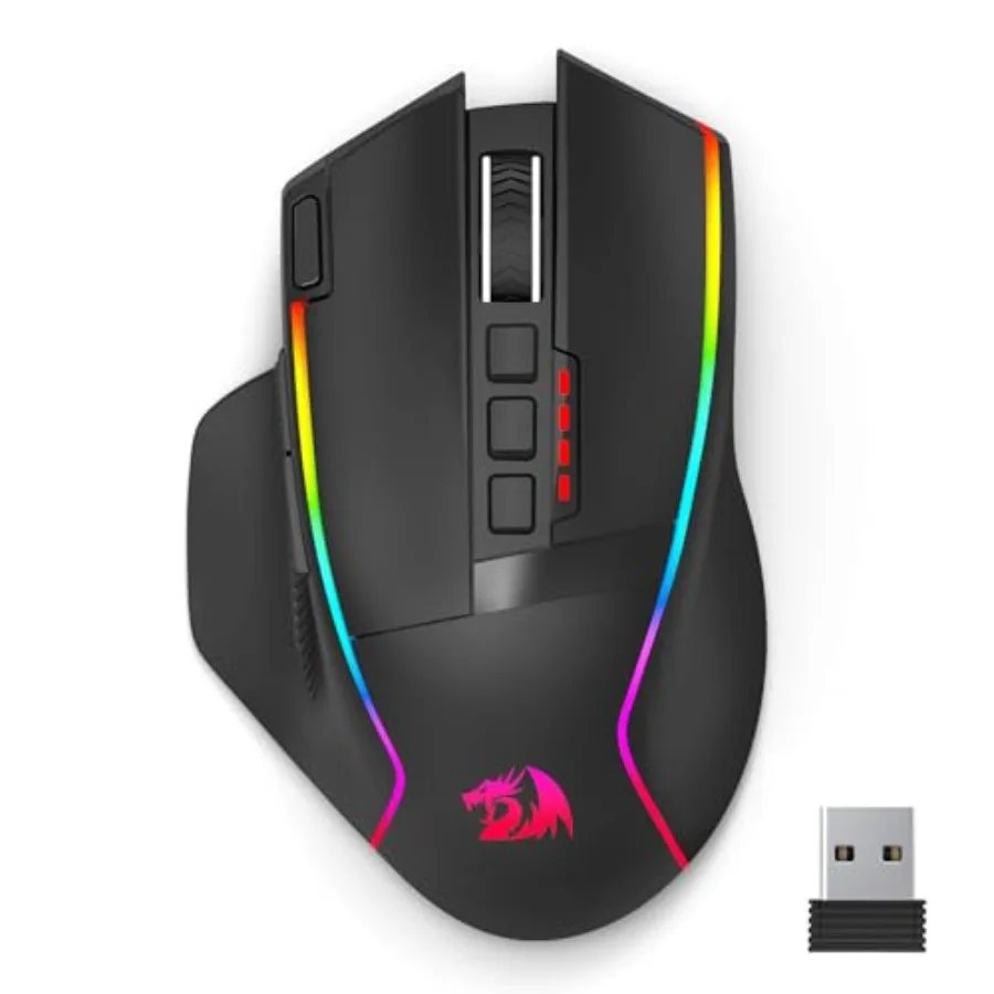

Wireless Gaming Mouse Ergonomic 16000 DPI Red RGB Backlight with Rapid Fire Key 9 Macro Buttons 170-Hour Battery Life Wired/Wir