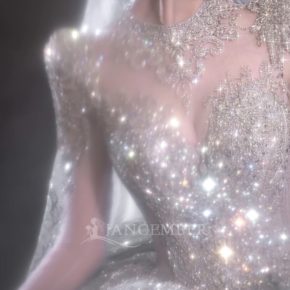 تخصيص الكرة بثوب فساتين الزفاف الراين الأورجانزا ثوب الزفاف الوهم طويلة الأكمام قطار الكاتدرائية Vestido De Noiva