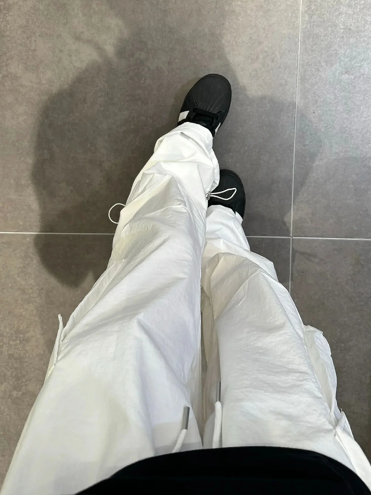 

American Sle Dstring Trousers White Wide Leg Men's Workwear Pants Casual Sports Hip Hop Loose Fit Faionable