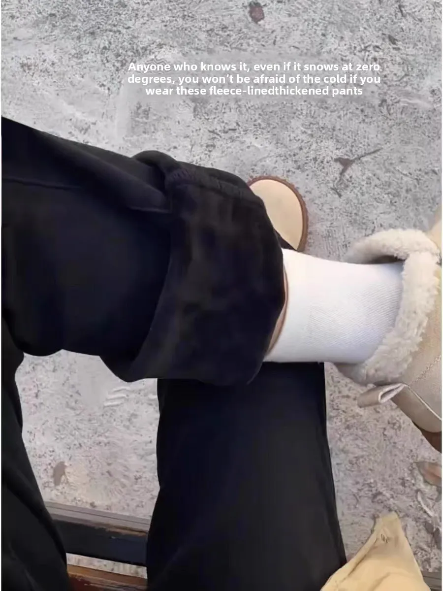 

Thiened Fce Straight Leg Jeans Women's Winter Small Size Slim Hip Covering Narrow Version e Tube Casual Warm Long Pants