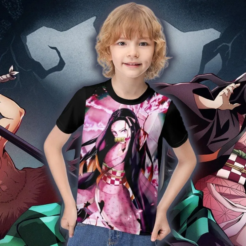 

2025 Anime Demon Slayer Kids T-shirt Cool Novelty Unisex Top Children's Round Neck Short Sleeve Fashion Anime Printed Top