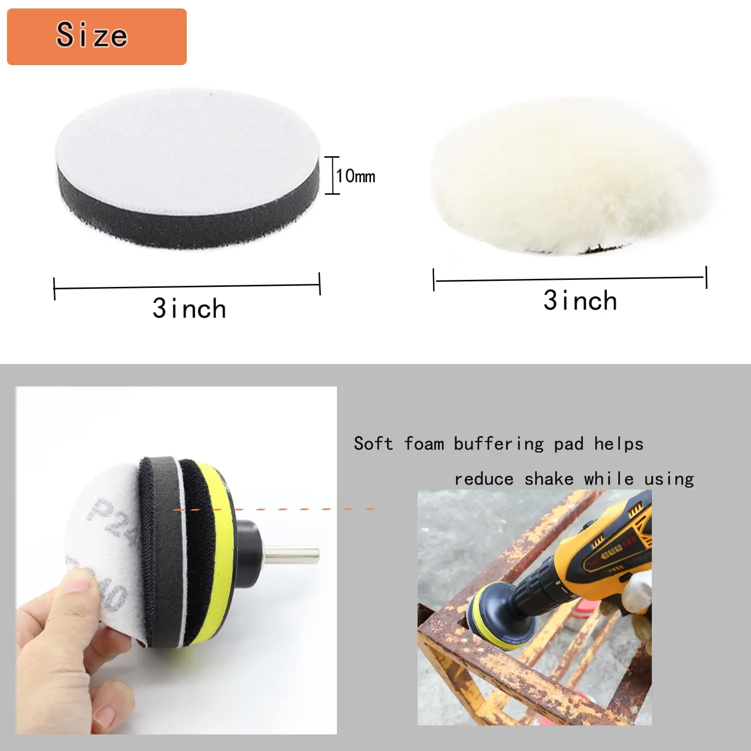 130pcs 3Inch Sandpaper Set Grit 60-10000 Wet Dry Sander Sheets with 1/8"&1/4" Shank Backer Plate M10 Backing Pad Interface Pad